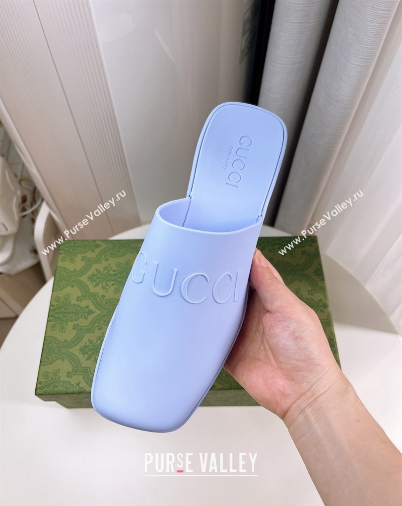 Cheap Sale Gucci Heel 5.5cm Platform 2.5cm Embossed Logo Rubber Mules Blue (guodong-24012438)