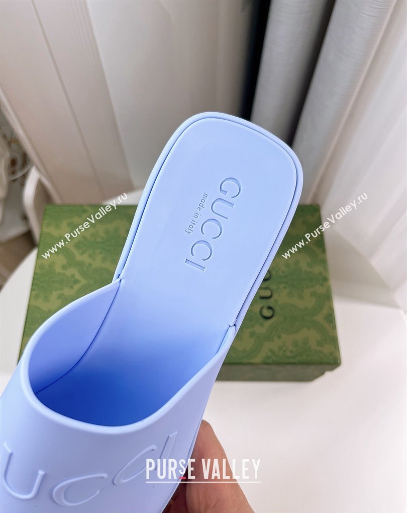 Cheap Sale Gucci Heel 5.5cm Platform 2.5cm Embossed Logo Rubber Mules Blue (guodong-24012438)