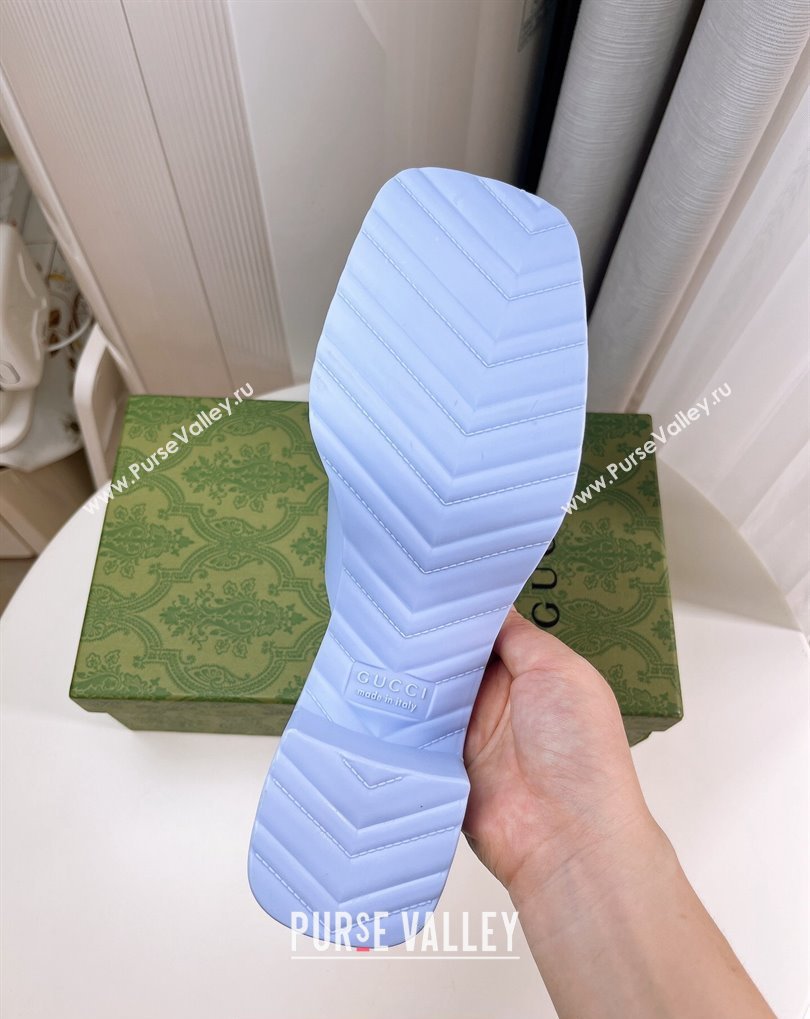 Cheap Sale Gucci Heel 5.5cm Platform 2.5cm Embossed Logo Rubber Mules Blue (guodong-24012438)