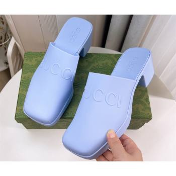 Cheap Sale Gucci Heel 5.5cm Platform 2.5cm Embossed Logo Rubber Mules Blue (guodong-24012438)