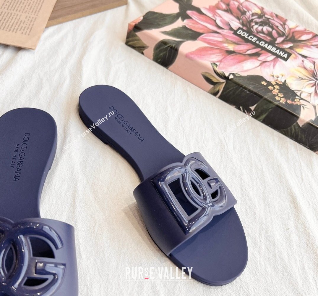 Cheap Sale Dolce Gabbana Rubber beachwear sliders Dark Blue (guodong-24012315)