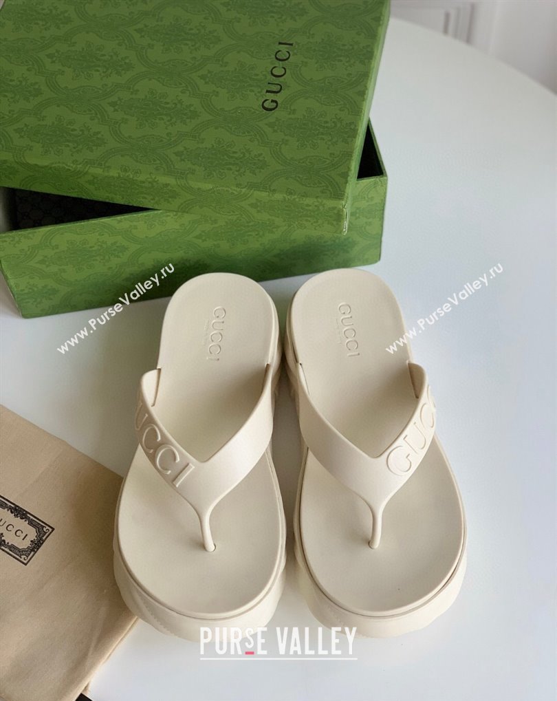 Cheap Sale Gucci thong platform rubber sandals 746334 White (guodong-24012431)