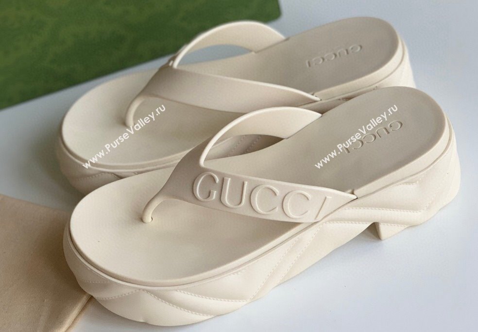 Cheap Sale Gucci thong platform rubber sandals 746334 White (guodong-24012431)