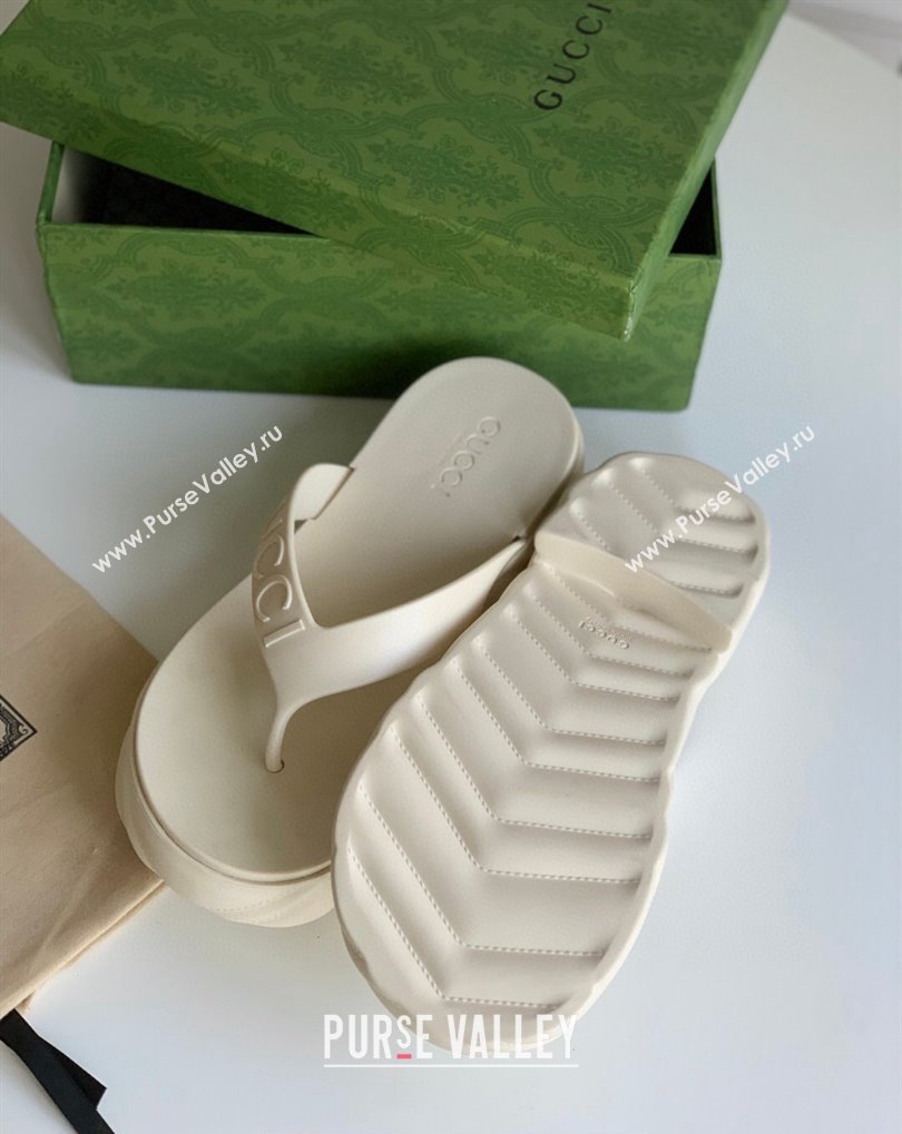 Cheap Sale Gucci thong platform rubber sandals 746334 White (guodong-24012431)