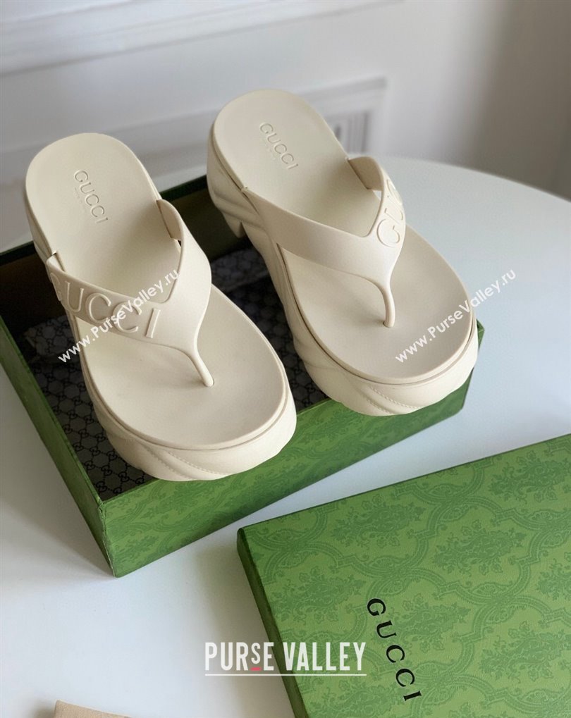 Cheap Sale Gucci thong platform rubber sandals 746334 White (guodong-24012431)