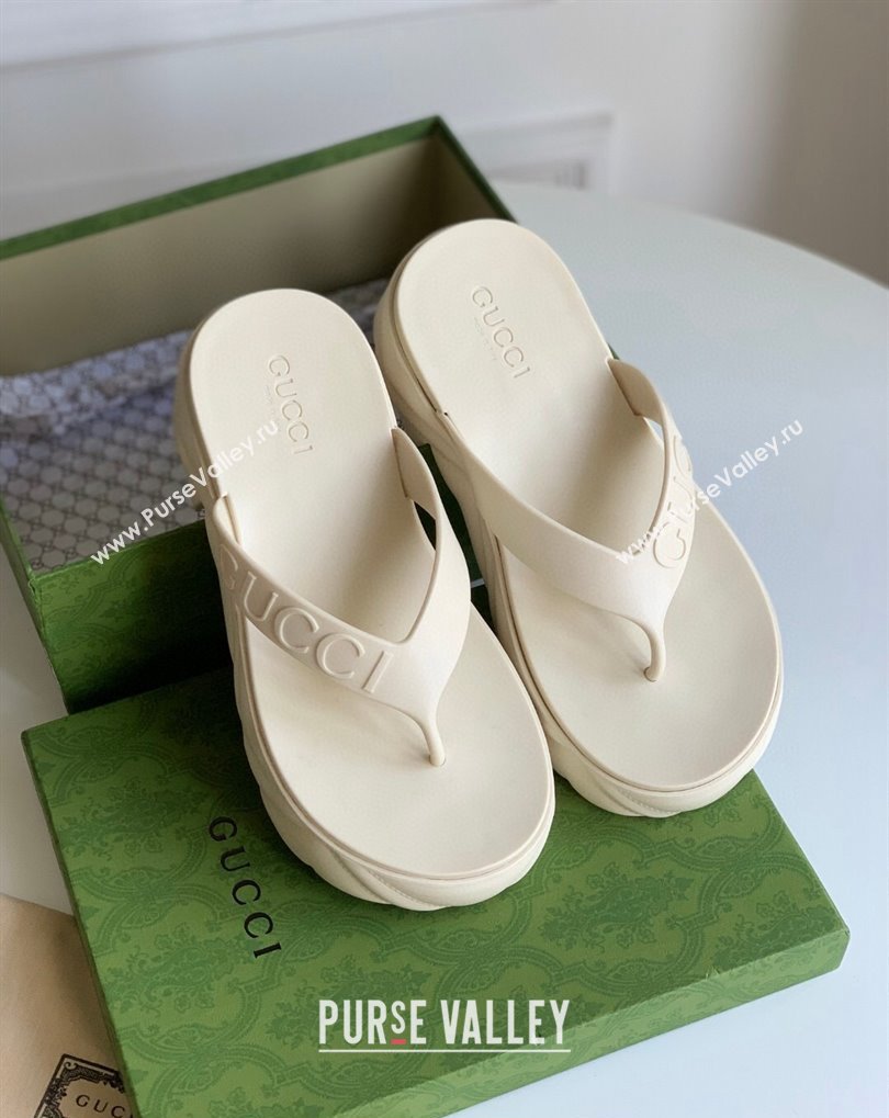 Cheap Sale Gucci thong platform rubber sandals 746334 White (guodong-24012431)