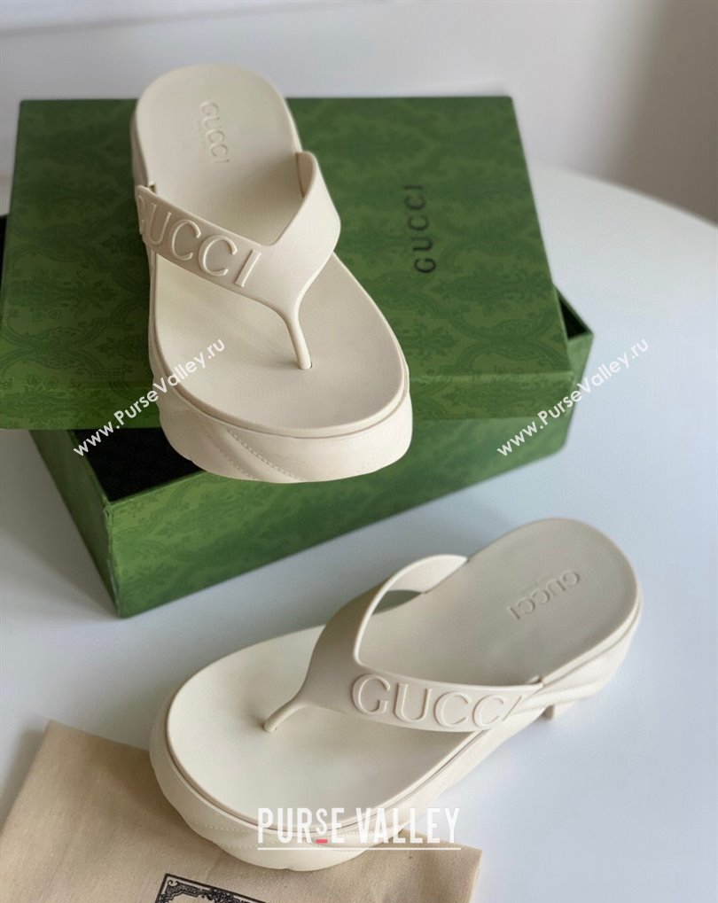 Cheap Sale Gucci thong platform rubber sandals 746334 White (guodong-24012431)