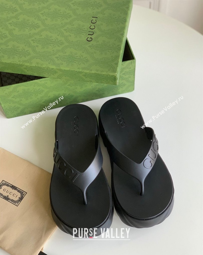 Cheap Sale Gucci thong platform rubber sandals 746334 Black (guodong-24012430)