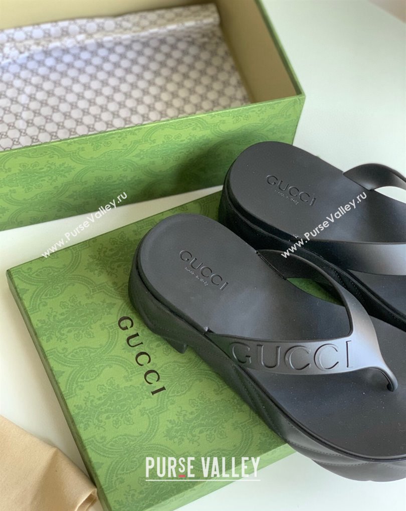 Cheap Sale Gucci thong platform rubber sandals 746334 Black (guodong-24012430)