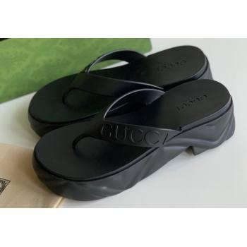 Cheap Sale Gucci thong platform rubber sandals 746334 Black (guodong-24012430)