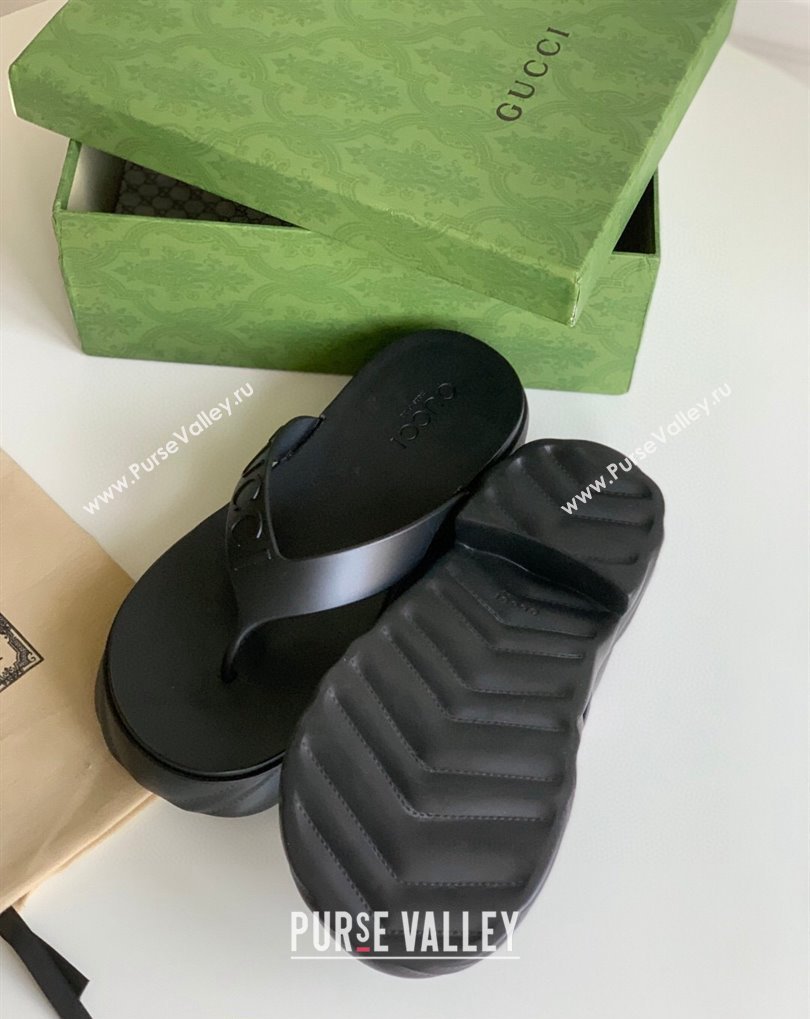 Cheap Sale Gucci thong platform rubber sandals 746334 Black (guodong-24012430)