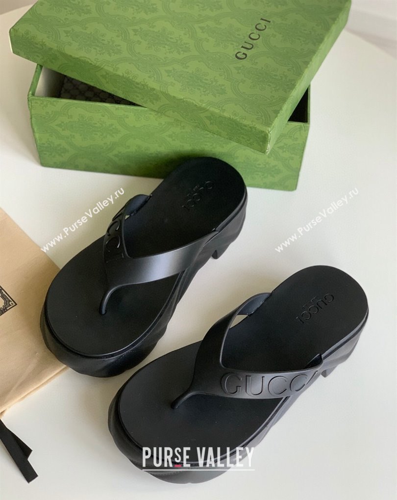 Cheap Sale Gucci thong platform rubber sandals 746334 Black (guodong-24012430)