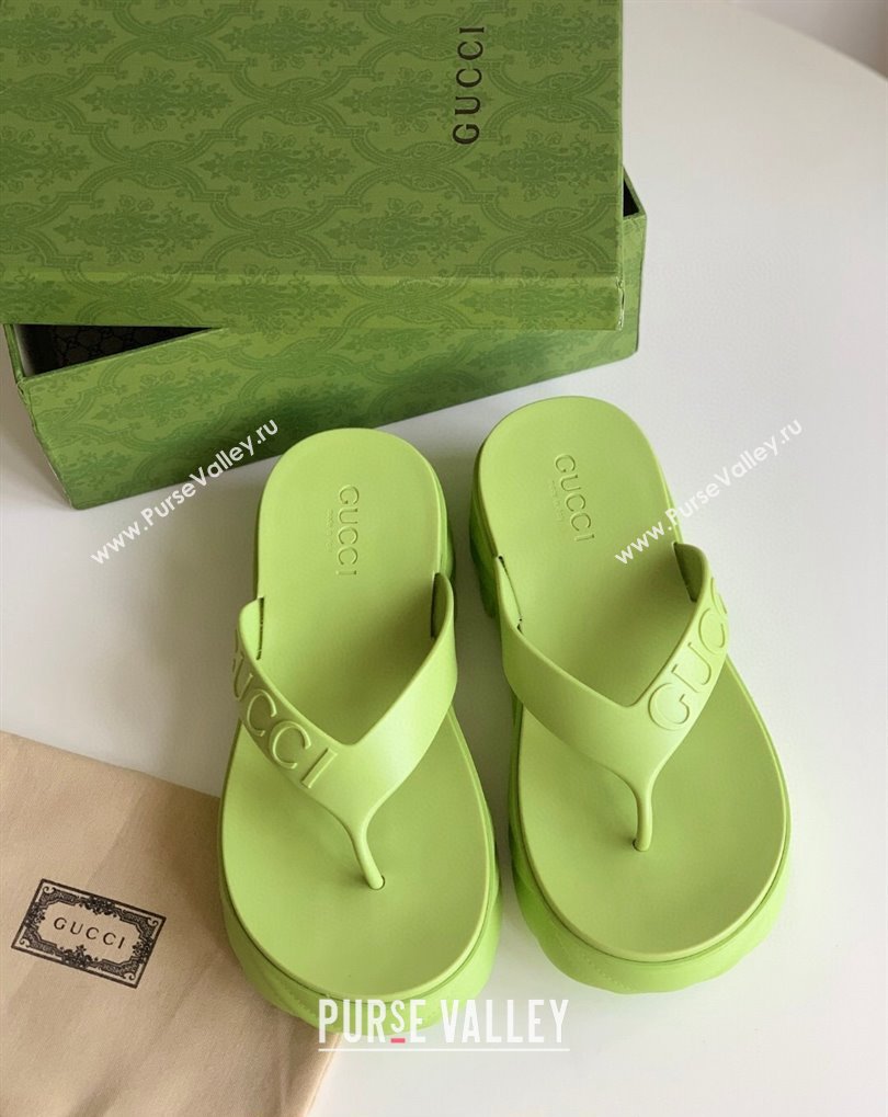 Cheap Sale Gucci thong platform rubber sandals 746334 Green (guodong-24012433)