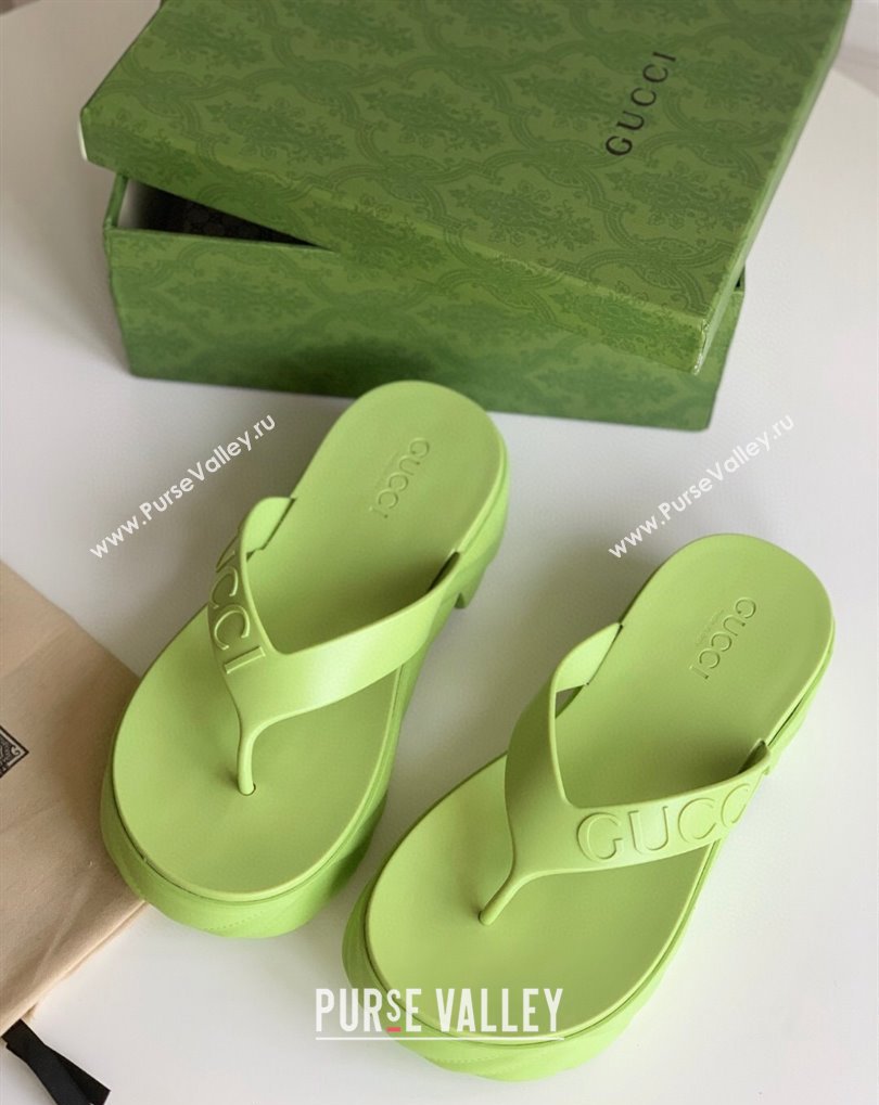 Cheap Sale Gucci thong platform rubber sandals 746334 Green (guodong-24012433)