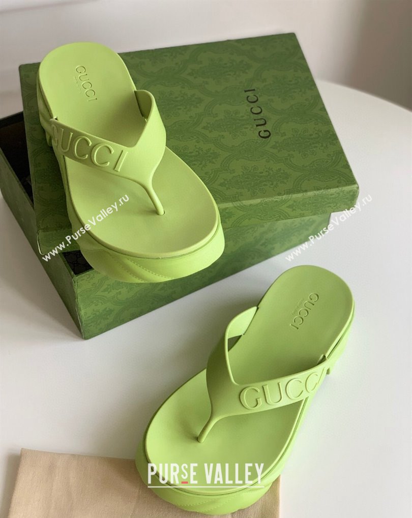 Cheap Sale Gucci thong platform rubber sandals 746334 Green (guodong-24012433)