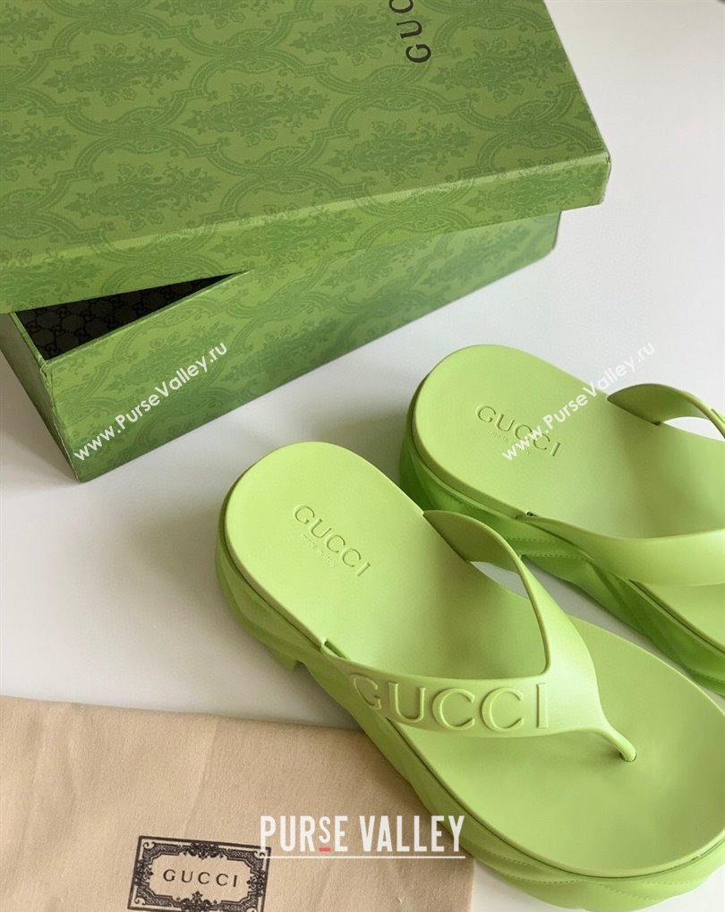 Cheap Sale Gucci thong platform rubber sandals 746334 Green (guodong-24012433)