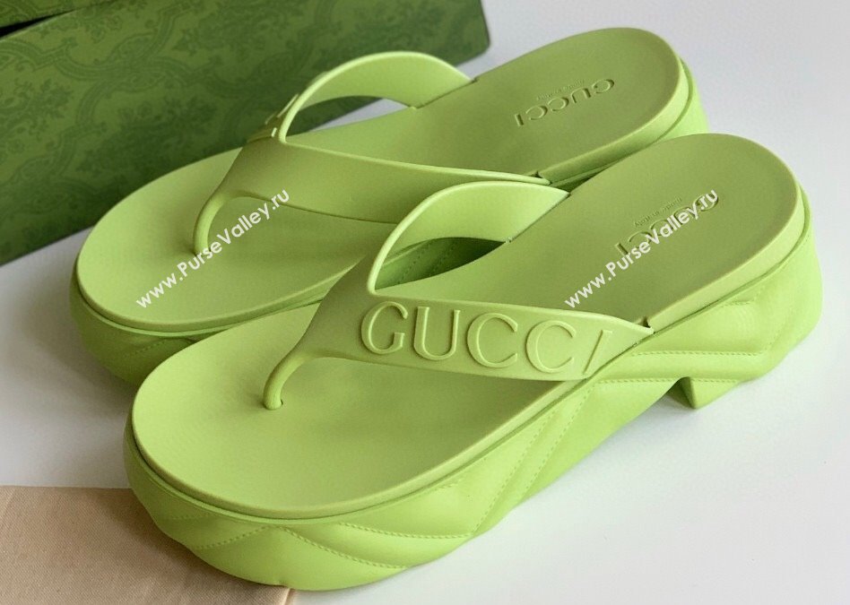 Cheap Sale Gucci thong platform rubber sandals 746334 Green (guodong-24012433)