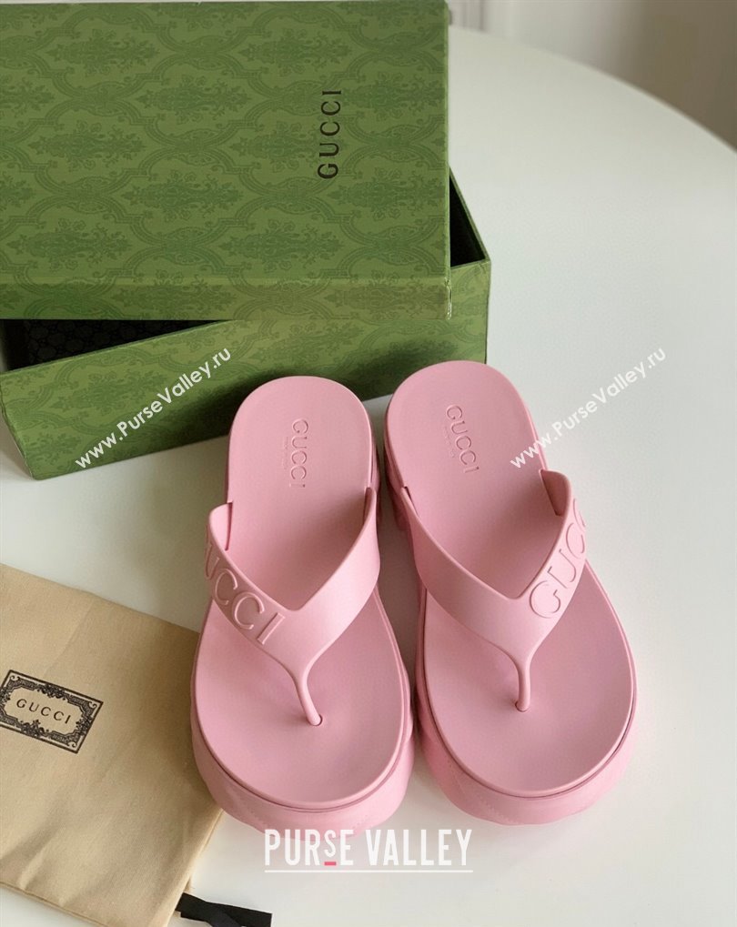 Cheap Sale Gucci thong platform rubber sandals 746334 Pink (guodong-24012432)