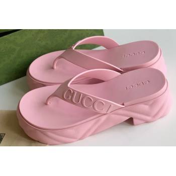 Cheap Sale Gucci thong platform rubber sandals 746334 Pink (guodong-24012432)
