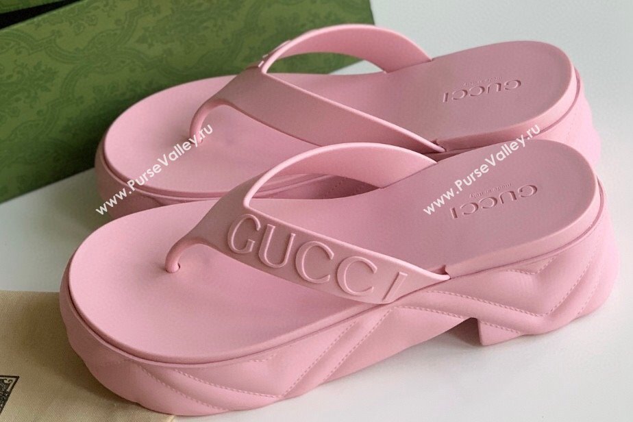 Cheap Sale Gucci thong platform rubber sandals 746334 Pink (guodong-24012432)