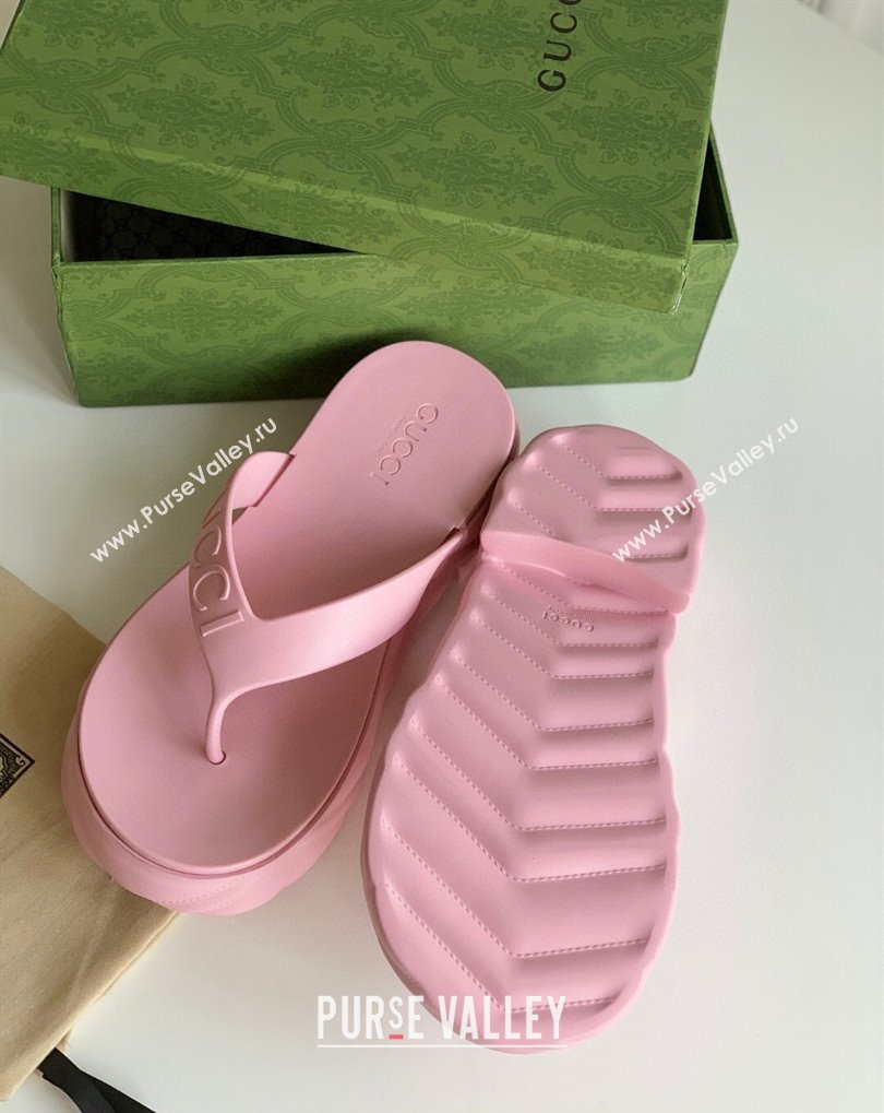 Cheap Sale Gucci thong platform rubber sandals 746334 Pink (guodong-24012432)