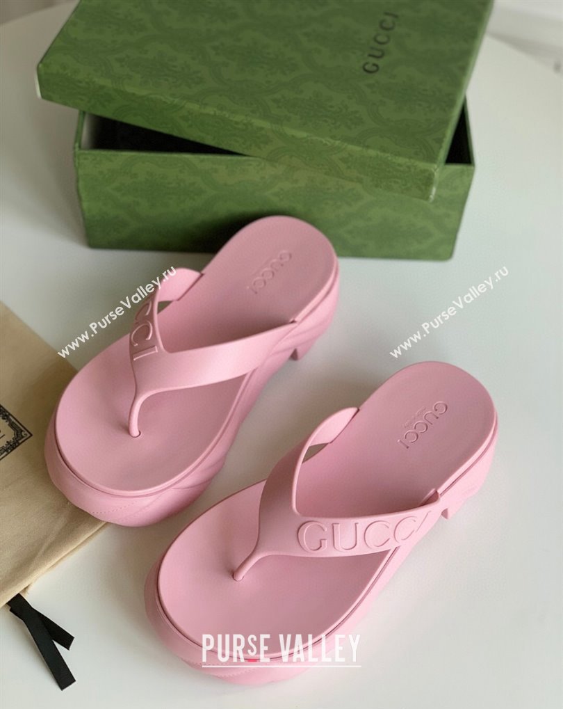 Cheap Sale Gucci thong platform rubber sandals 746334 Pink (guodong-24012432)