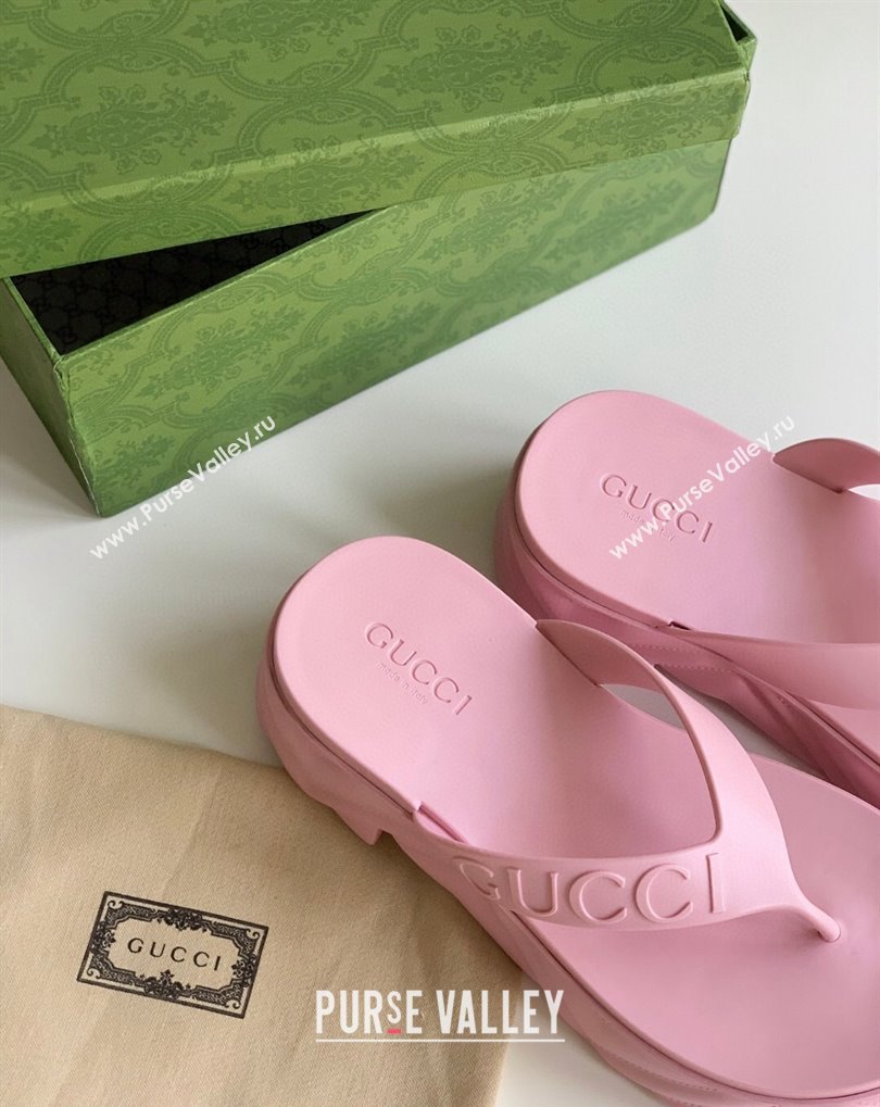 Cheap Sale Gucci thong platform rubber sandals 746334 Pink (guodong-24012432)