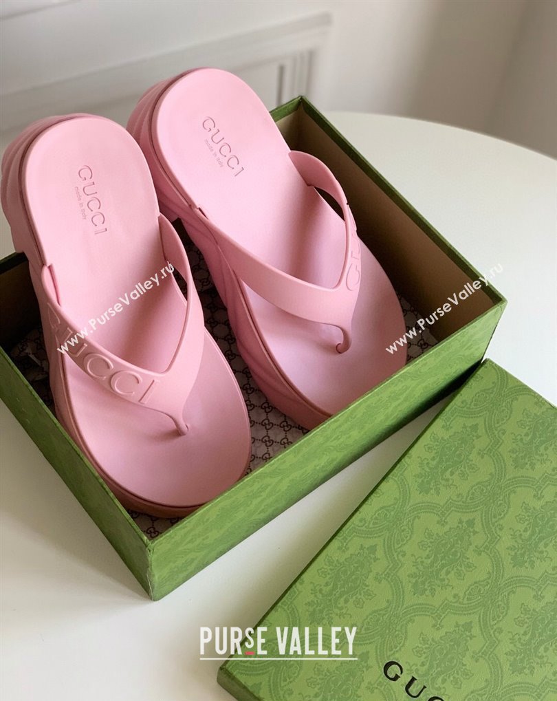 Cheap Sale Gucci thong platform rubber sandals 746334 Pink (guodong-24012432)