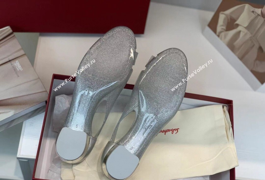 Cheap Sale Ferragamo rubber Jelly ballet flats Silver with Vara Bow (guodong-24012446)