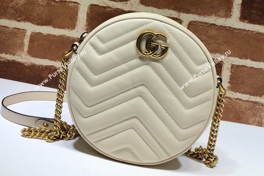 Gucci GG Marmont Mini Round Shoulder Bag 550154 Leather White (dlh-24012623)