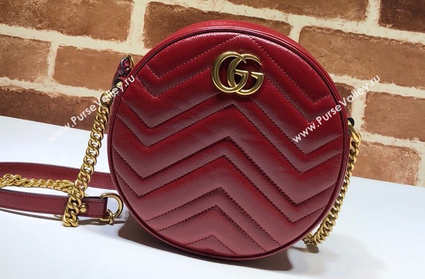 Gucci GG Marmont Mini Round Shoulder Bag 550154 Leather Red (dlh-24012624)