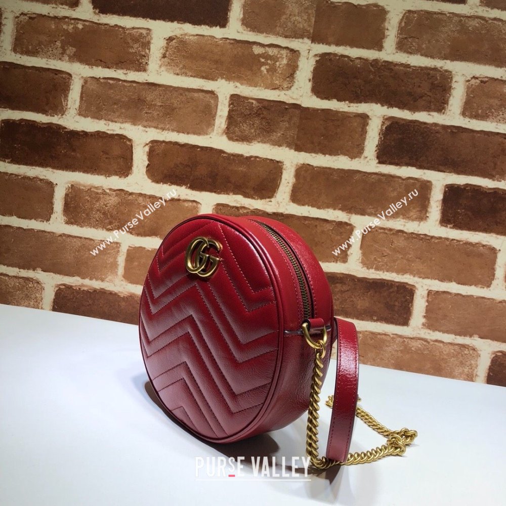 Gucci GG Marmont Mini Round Shoulder Bag 550154 Leather Red (dlh-24012624)