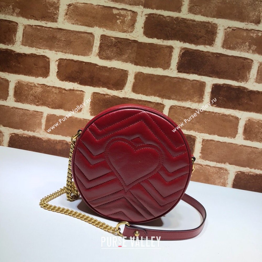 Gucci GG Marmont Mini Round Shoulder Bag 550154 Leather Red (dlh-24012624)