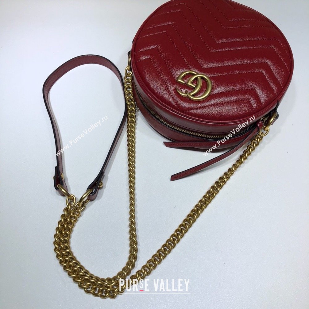 Gucci GG Marmont Mini Round Shoulder Bag 550154 Leather Red (dlh-24012624)