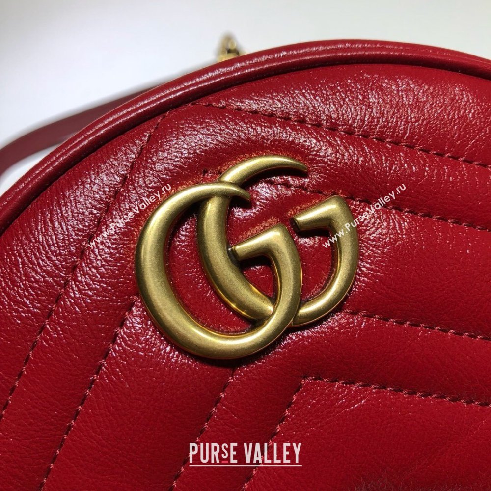 Gucci GG Marmont Mini Round Shoulder Bag 550154 Leather Red (dlh-24012624)