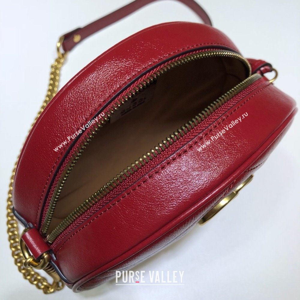 Gucci GG Marmont Mini Round Shoulder Bag 550154 Leather Red (dlh-24012624)