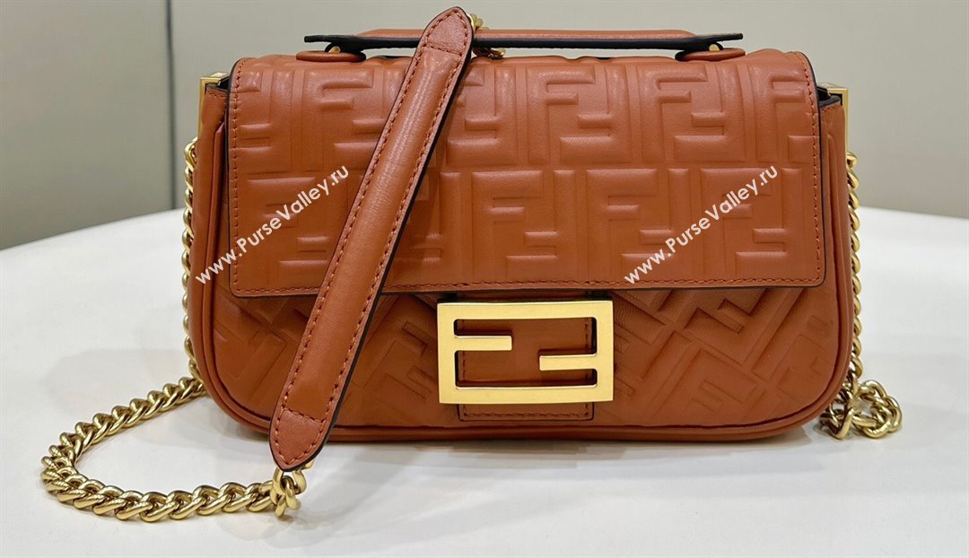 Fendi Medium Baguette Chain Midi Brown nappa leather bag (chaoliu-24012601)