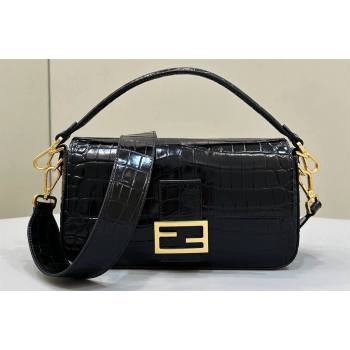 Fendi Medium Baguette Black crocodile leather bag (chaoliu-24012605)