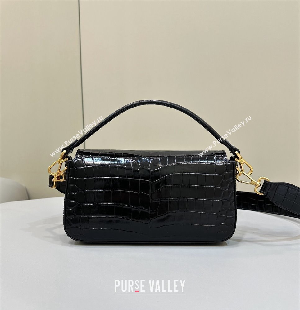 Fendi Medium Baguette Black crocodile leather bag (chaoliu-24012605)