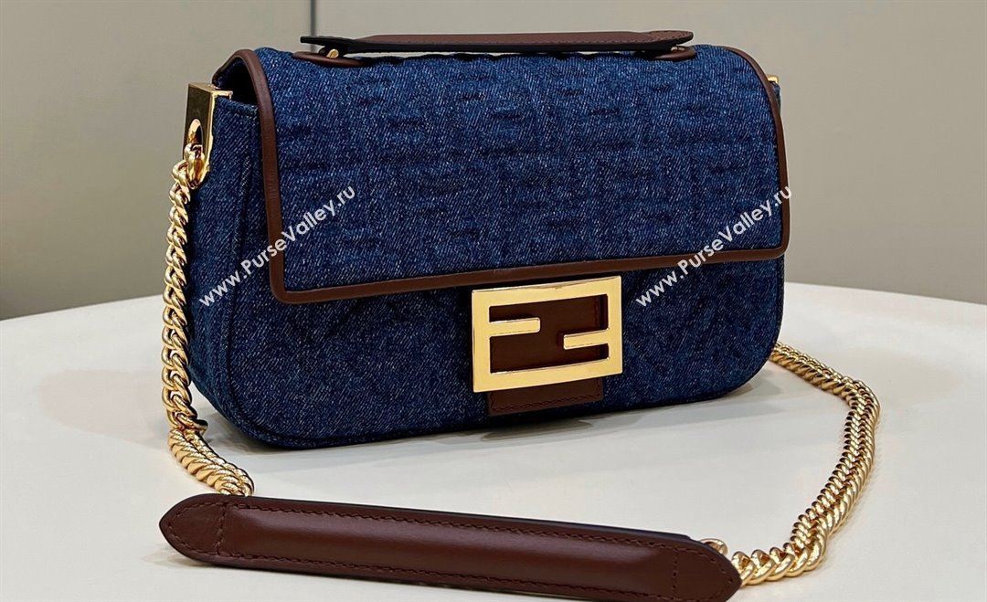 Fendi Medium Baguette Chain Midi FF bag Denim Blue (chaoliu-24012604)