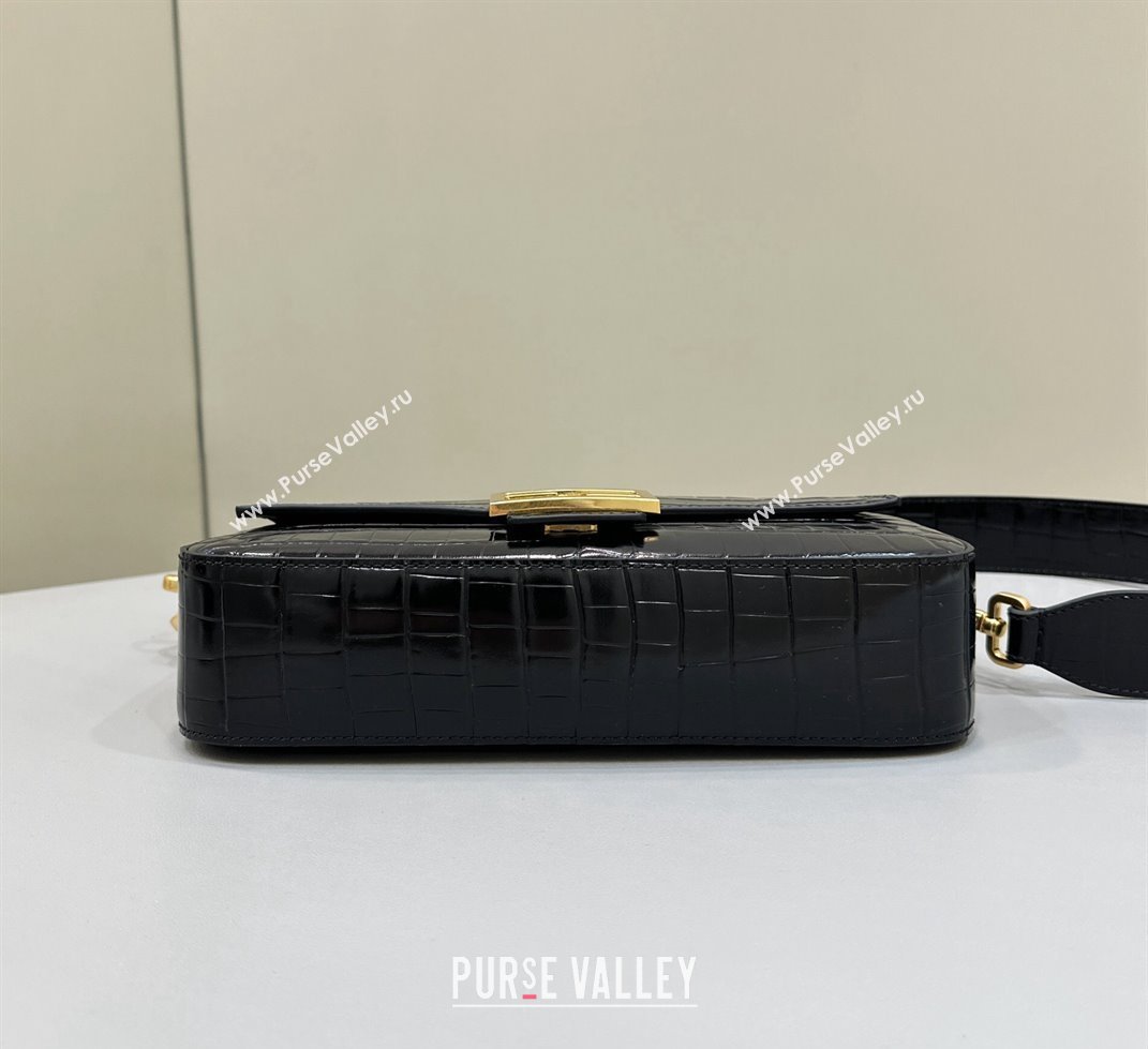 Fendi Medium Baguette Black crocodile leather bag (chaoliu-24012605)