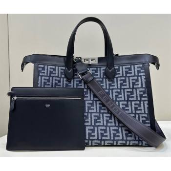 Fendi Peekaboo X-Tote bag Black leather with FF tapestry fabric (chaoliu-24012608)