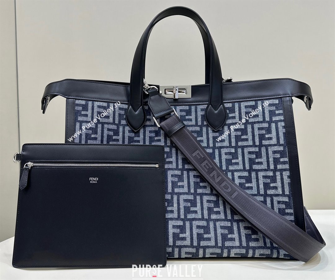 Fendi Peekaboo X-Tote bag Black leather with FF tapestry fabric (chaoliu-24012608)