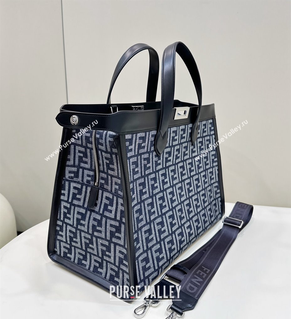 Fendi Peekaboo X-Tote bag Black leather with FF tapestry fabric (chaoliu-24012608)