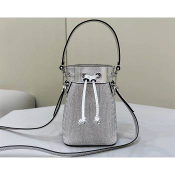 Fendi Mini Mon Tresor Bucket Silver leather bag with crystal FF motif (chaoliu-24012611)