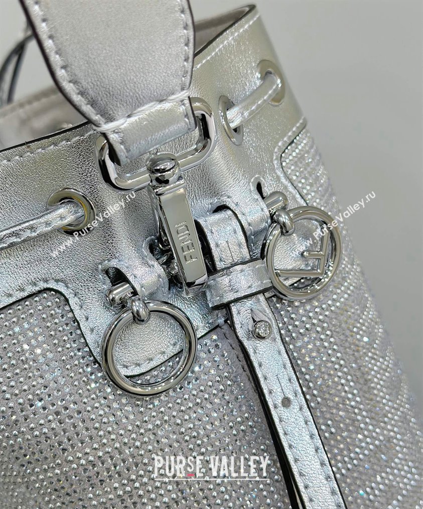 Fendi Mini Mon Tresor Bucket Silver leather bag with crystal FF motif (chaoliu-24012611)