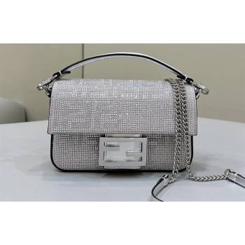 Fendi Mini Baguette Silver leather bag with crystal FF motif (chaoliu-24012610)