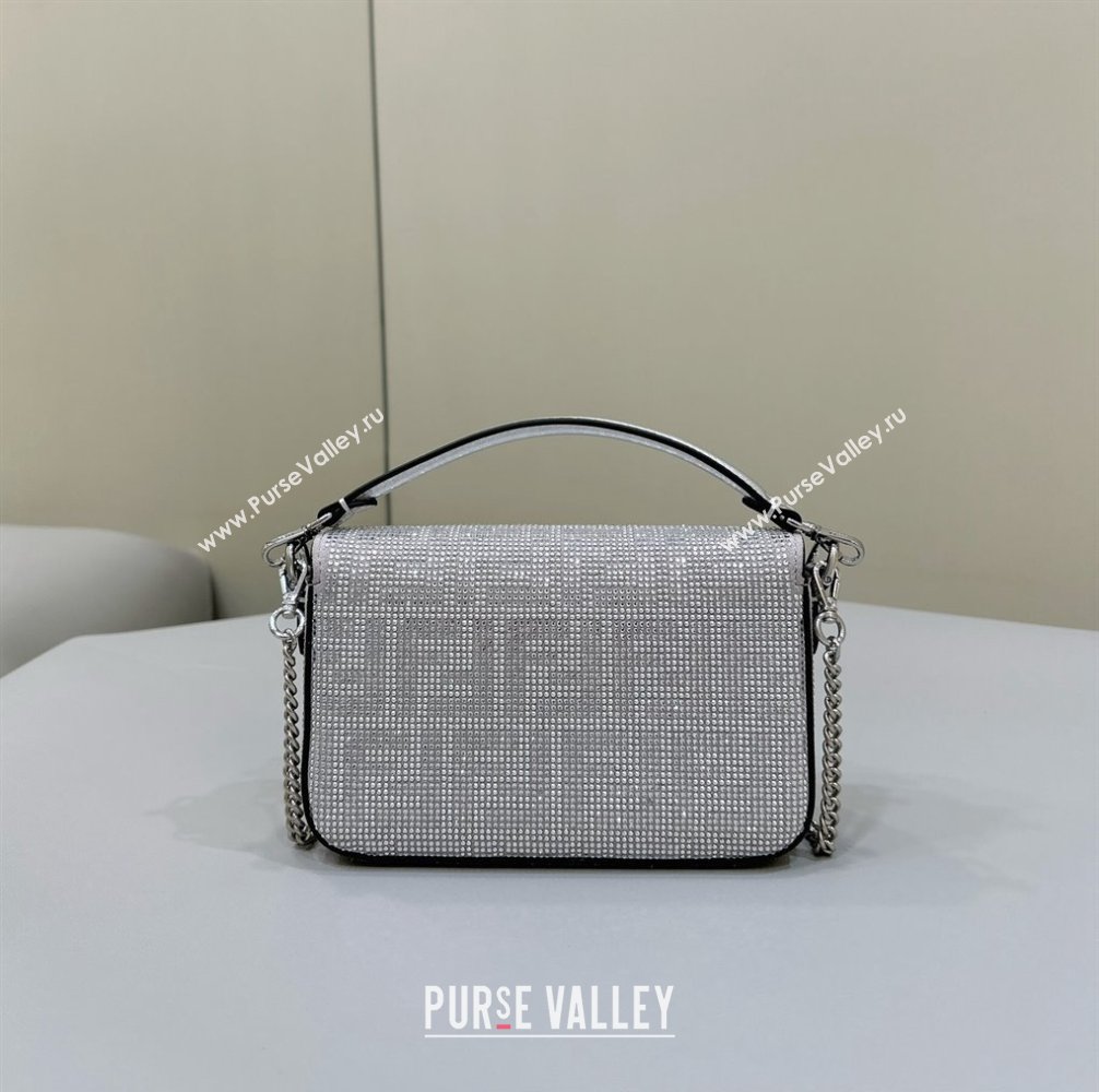 Fendi Mini Baguette Silver leather bag with crystal FF motif (chaoliu-24012610)