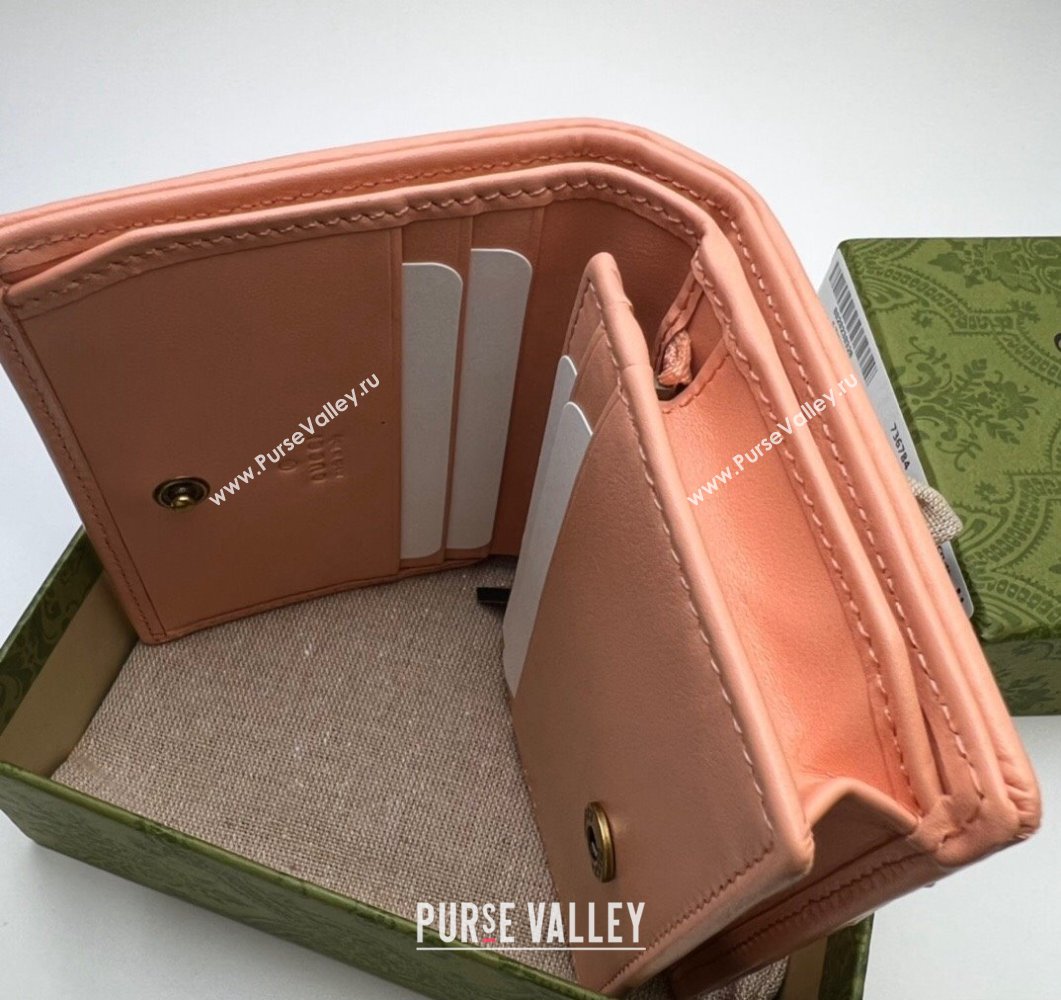 Gucci GG Marmont card case wallet 466492 Leather Peach (dlh-24012620)