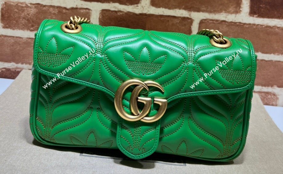 Gucci x Adidas GG Marmont Small shoulder bag 443497 Leather Green (dlh-24012611)